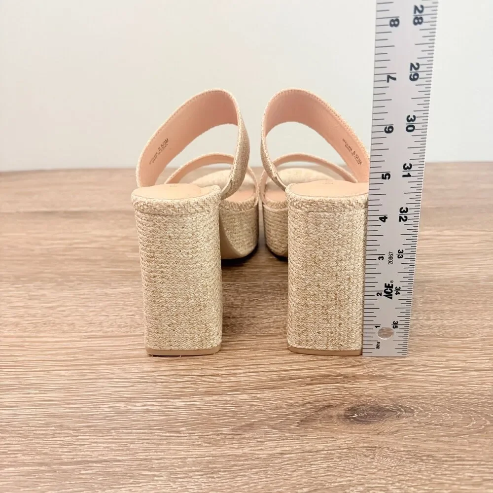 Chinese Laundry Raffia Platform Mule Sandals Womens Size 6.5 Beige Block Heel - Picture 10 of 10